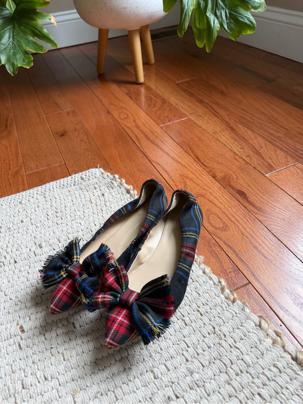 J. Crew Red and Black Tartan Bow Ballet Flats